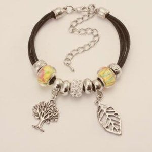 Multi-Strand Bracelet (Black); Silver Charm; Beads